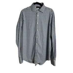 Thomas Dean Men's Large Performance Grey Blue Check Button Up Shirt NWT